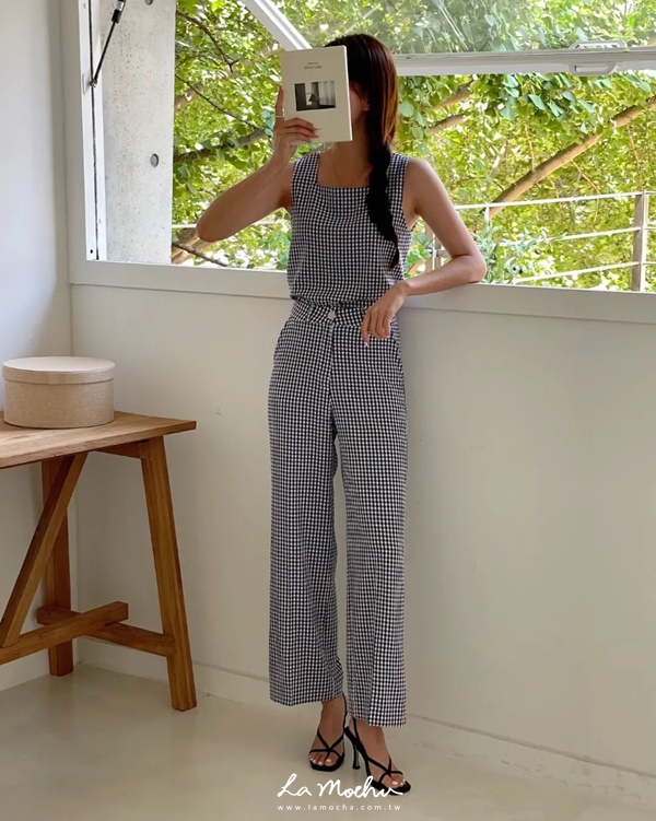 泡泡布細格紋套裝